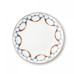 WELLINGTON BIT PATTERN BONE CHINA ROUND SALAD PLATE Shiny Gold rimmed add a formal class and style to the 8.5 inch Salad Plate.